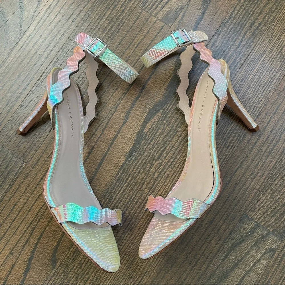 LOEFFLER RANDALL Reina Scalloped Leather Sandal Iridescent
